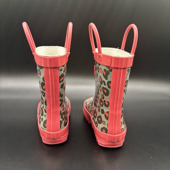 Lone Cone Girls Leopard Shiny Rain Boots Pink Gray Animal Print Pull On Size 6‎ - Picture 3 of 6